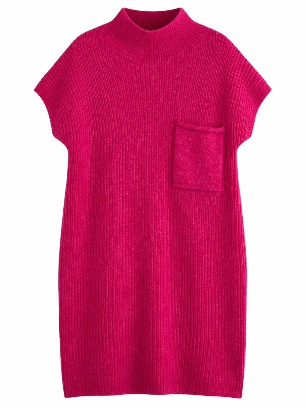 Zenana Outfitters Fuchsia Ribbed Mock-Neck Sweater Dress with Patch Pocket